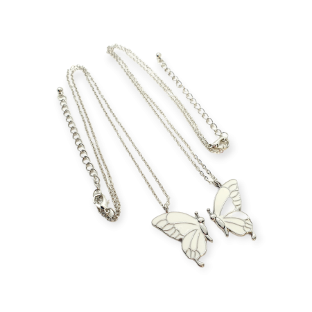 necklace metallic silver butterflies